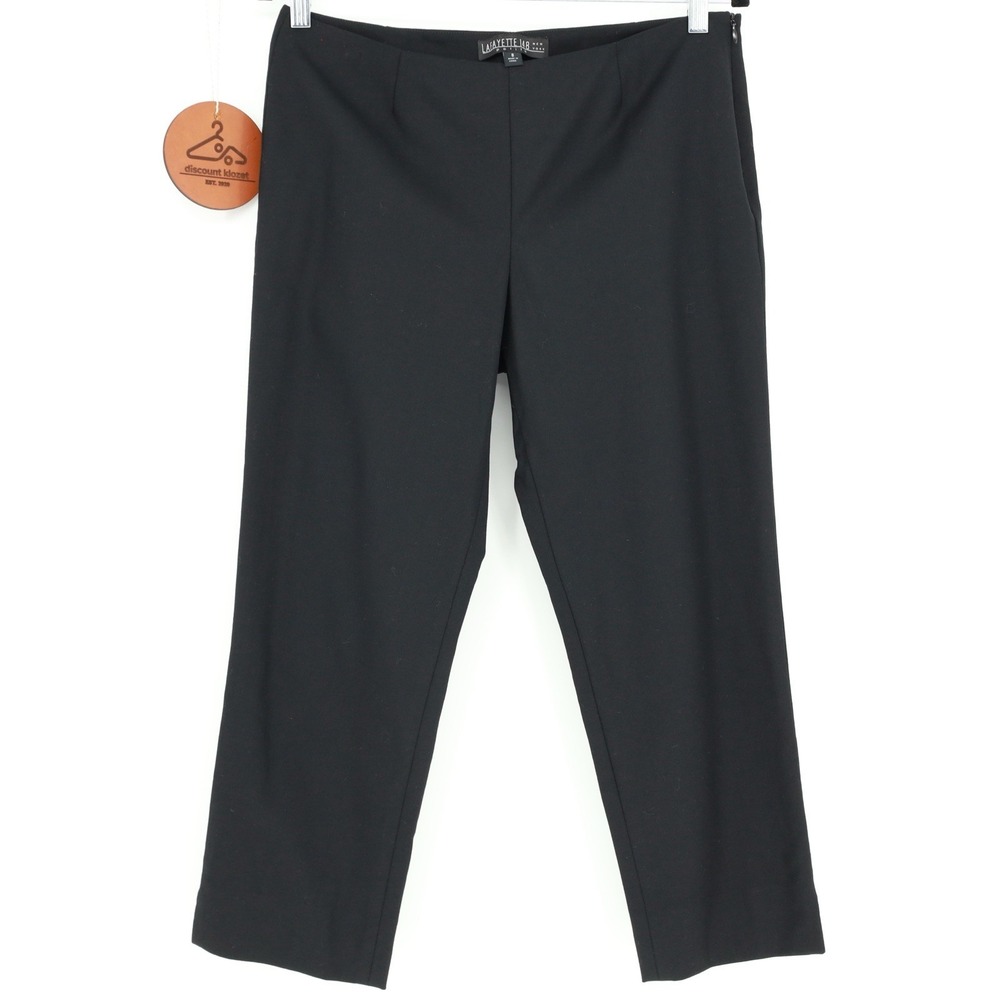 Lafayette 148 New York Pants Black Cropped Side Slit Career Minimalist Office 8P
